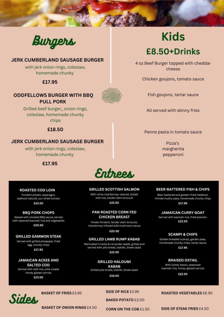 The Oddfellows Kids menu